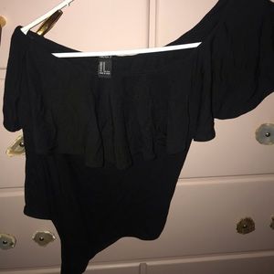 Black one shoulder ruffled bodysuit from